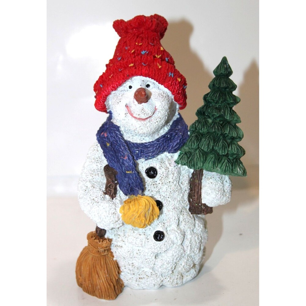 Vintage Resin Snowman Christmas Tree 6” Holiday Winter Mantle Tabletop Decor Fig